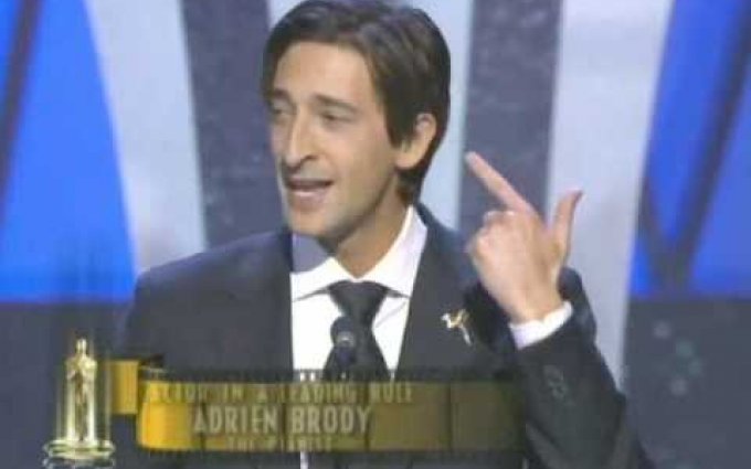 Adrien Brody winning an Oscar® for "The Pianist "