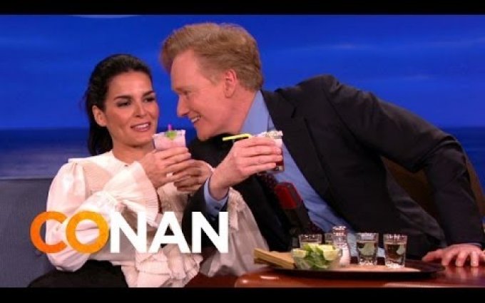 Angie Harmon Does Tequila Shots With Jeff Goldblum & Conan